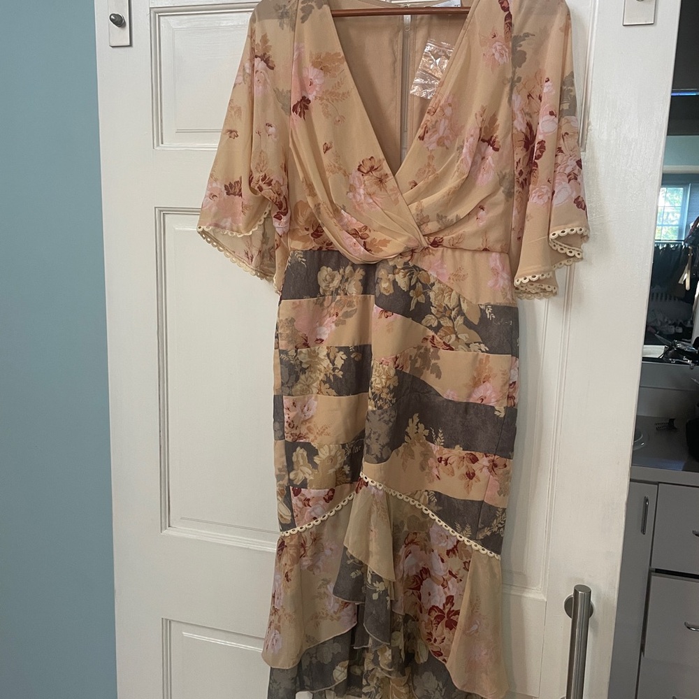 ASOS Beige and Gray Floral Midi Dress